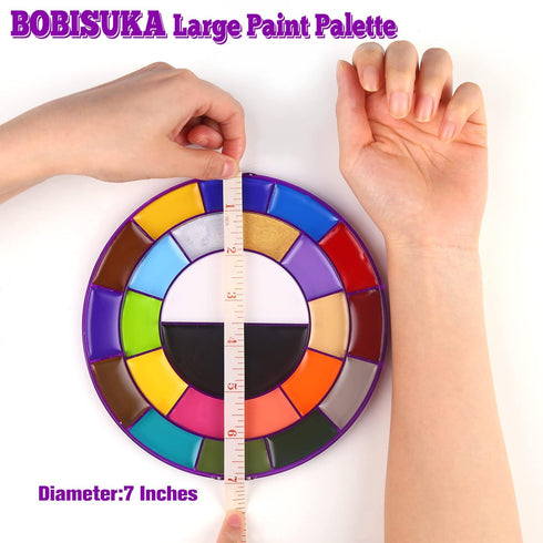 BOBISUKA Face Body Paint Palette Set, 24 Colors SFX Painting Makeup Kit + 10pcs Purple Artist Brushes, Large Black & White Pan, Neon Camo Oil Pain...