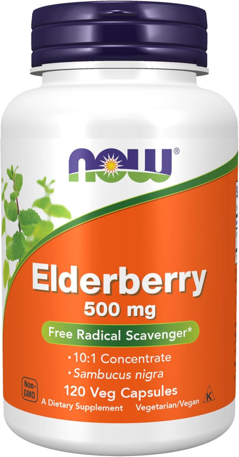 NOW Supplements, Elderberry (Sambucus nigra)500 mg, 10:1 Concentrate, 120 Veg Capsules...