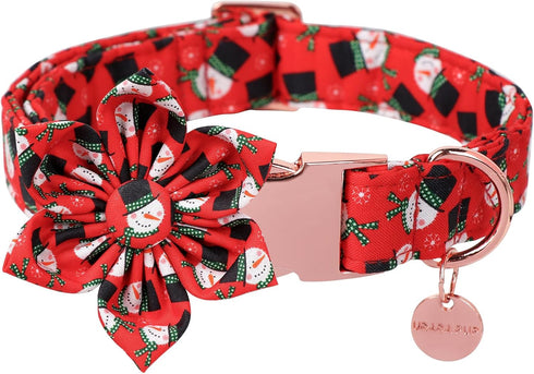 Christmas Dog Collar with Flower, Christmas Flower Collar for Puppy Girl Boy Dog or Cat, Comfortable Dog Collar Flower with Durable Metal Buckle, ...