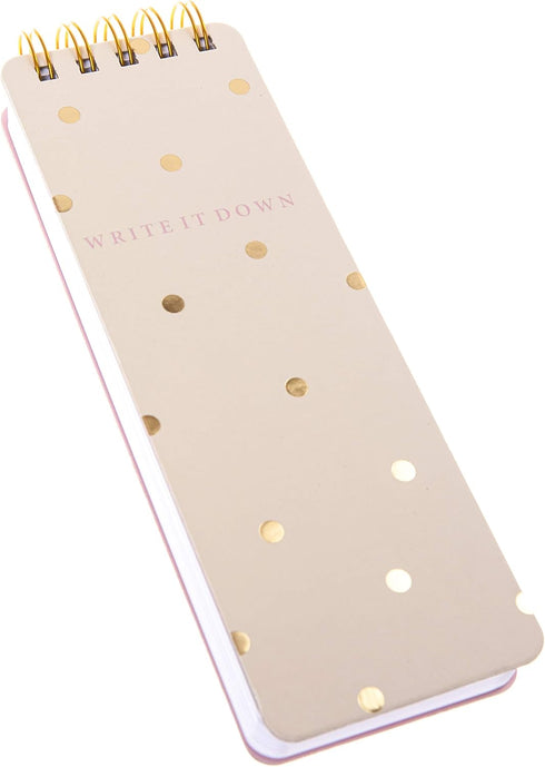 Graphique Reporter Journal, Cream Polka Dot, Embellished Gold Foil Portable Notebook, 150 Lined Sheets, 3" x 8.75" - Perfect for Note Taking, List...