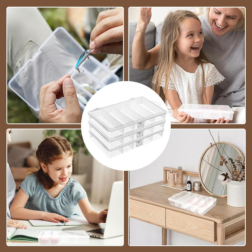 3 Pack 5 Grid Plastic Fishing Tackle Storage Box Visible Bead Jewelry Making Findings Organizer Box,6.8" x 3.5" x 1.2"...