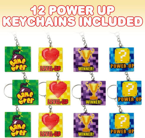 ArtCreativity Power Up Keychains, Set of 12, Game Themed Keychains for Kids in Assorted Designs, Video Game Party Supplies and Game Gifts, Superhe...