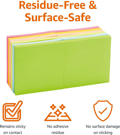 Amazon Basics Square Sticky Notes, 3 x 3-Inch, Assorted Colors, 12-Pack...