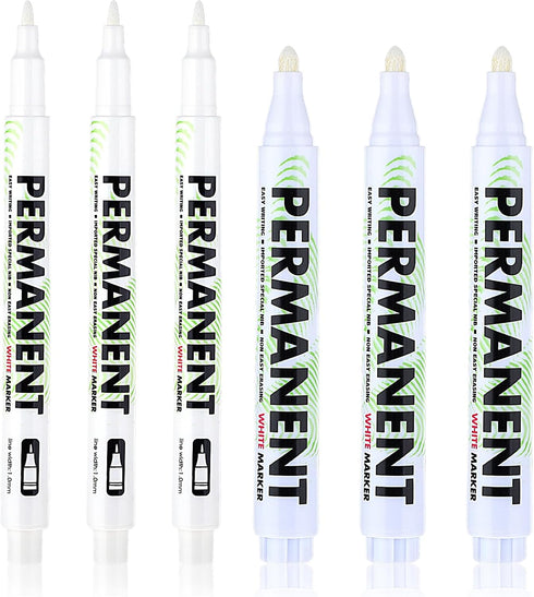 Sibba Acrylic White Paint Pens, 6 Pack White Permanent Marker with Extra Fine Point (1mm) & Medium Tip (3mm), White Oil Based Paint Pens for Wood,...