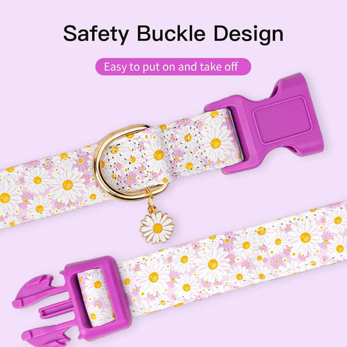Dog Collars with Buckle Adjustable for Cute Girl Female Boy Dogs,Special Soft and Fancy Dog Pet Collar with Flower Design for Small Medium Large D...