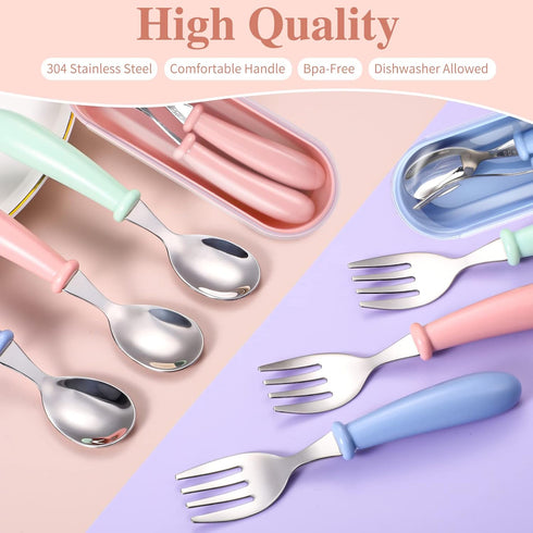 Toddler Utensils, Toddler Forks and Spoons,Stainless Steel Baby Utensils Baby Silverware Set with Storage Box for Safe Dining (3 Set with Case)...