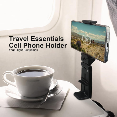 Airplane Phone Holder Hands Free Compact Travel Phone Mount with 360 Degree Rotation Universal Travel Essentials Ideal for Airplane, Table, Tray...