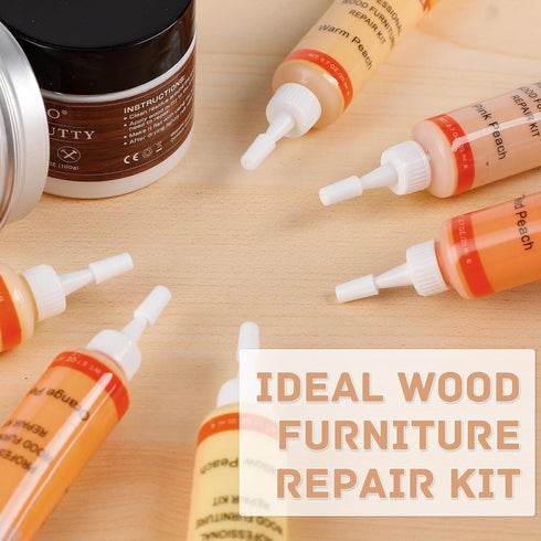 DEWEL Furniture Repair Kit Wood Filler, 6 Colors Peach Series Wood Floor Repair Kit, Filler Furniture Paint, Wood Putty & Wood Polish Repair Wood ...