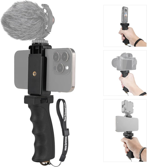 Universal Ergonomic Anti-Falling Cell Phone Smartphone Hand Grip Stabilizer w/Safety Strap, Portable Selfie Stick Handheld Vlogging Holder Mount f...