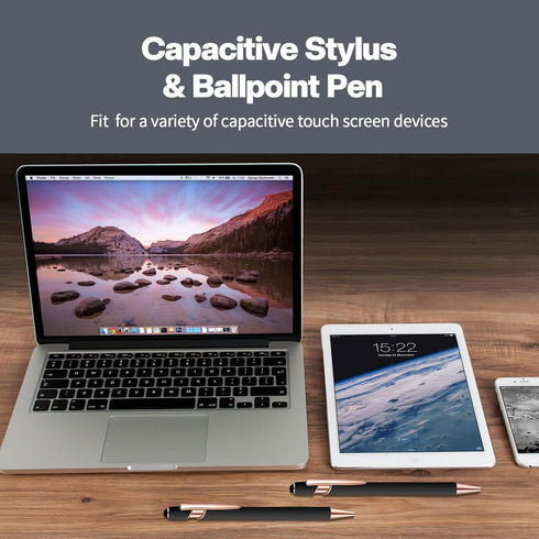 8 Pieces Ballpoint Pen with Stylus Tip Black Ink 2 in 1 Stylus Metal 1.0 mm Medium Point Smooth Pen Rainbow Colorful Rubberized Ballpoint Pen for ...