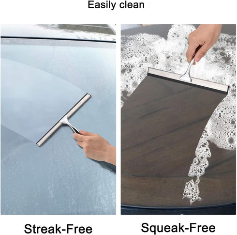 All Purpose Stainless Steel Squeegee for Glass Shower Doors, Car Window, Home Mirrors, Bathroom Shower Cleaner Wiper 10 inches...