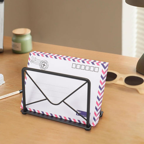 Modern Mail Holder for Home Office, Metal Letter Organizer Sorter for Desk, Cutout Mail Envelope Design, Bill Filling Paper Document Rack, Envelop...