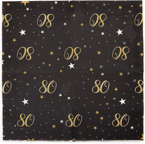 Sparkle and Bash Bulk Happy 80th Birthday Napkins for Party Decorations, 2-Ply, Black and Gold (6.5 x 6.5 In), Pack of 100-80th Birthday Decoratio...