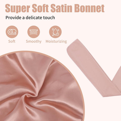 Satin Silk Bonnet Set for Women with Adjustable Soft Tie Band, Double Layer Hair Bonnet for Sleeping, Night Sleep Shower Cap, Cameo Brown...