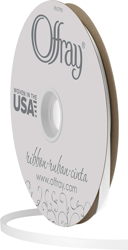 Offray 1/4" Wide Double Face Satin Ribbon, 100 Yards, White...