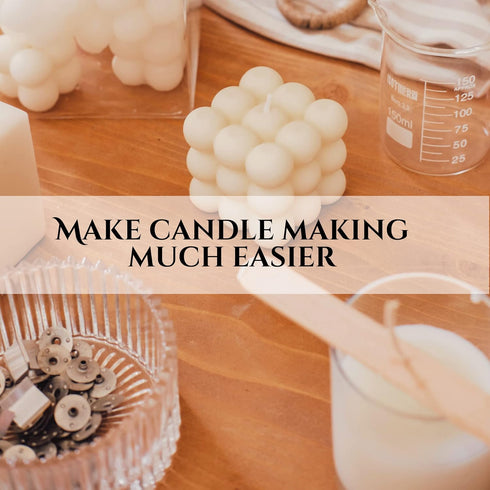 260 Pack Starter Kit for Candle Making – 130PCS 8 Inch Cotton Candle Wicks with Metal Tabs 120PCS Wicks Stickers 10PCS Wood Candle Wick Holders fo...
