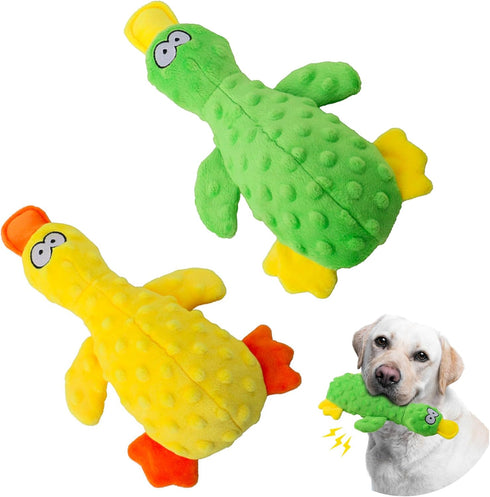 Dog Squeaky Toy Duck - 2 Packs, Durable Plush Toys for Large Dogs, Interactive Play, Sturdy, Soft, and Crinkly, Ideal for Small to Large Dogs (Gre...