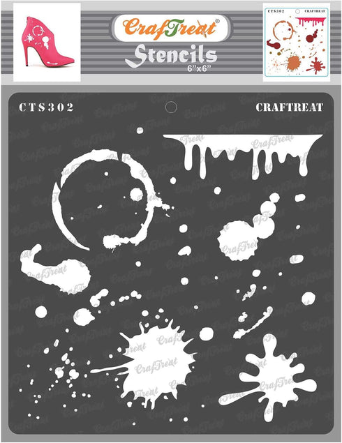 CrafTreat Stain and Splatter Stencils for Painting on Wood, Canvas, Paper, Fabric, Floor, Wall and Tile - Stains and Splatters - 6x6 Inches - Reus...