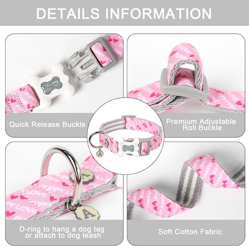 ARING PET Valentine's Day Dog Collar-Cute Pink Heart Dog Collar, Adjustable Pet Collars Puppy Collar with Quick Release Buckle for Small Medium La...