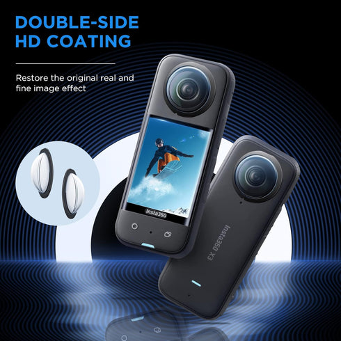 CYNOVA Insta 360 X3 Sticky Lens Guard Screen Tempered Film Set, Screen Protector for Insta360 X3 Accessories LCD Tempered Glass 9H Hardness...