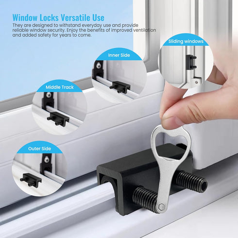 Window Locks, 4 Set Sliding Window Door Lock Security with Key for Vertical & Horizontal Sliding Windows Doors, Adjustable Security Window Lock fo...