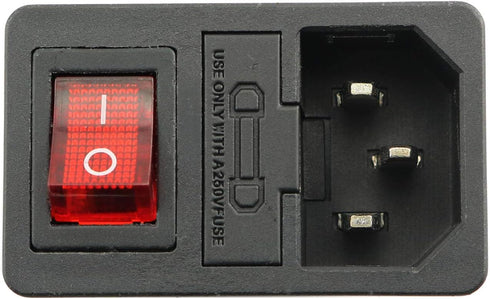 Male AC Power Plug Socket with Fuse Holder 3-Pin AC-01 Power Inlet Module Connector 10A 250V Rocker Switch with Light 3 In 1...