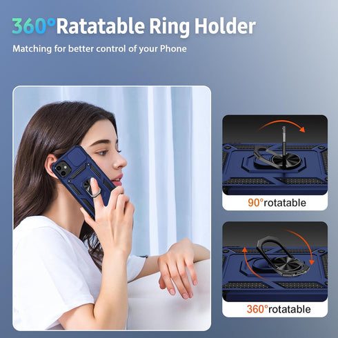 for iPhone 12 Mini Case with Slide Lens Cover, HD Screen Protector, Military Grade Drop Protection, Magnetic Rotated Ring Holder Kickstand Phone C...