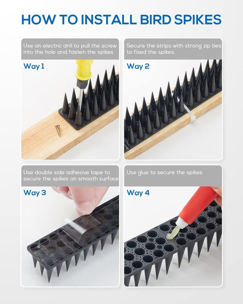 Bird Spikes for Outside, 9 Pack Bird Deterrent Spikes for Small Robin Pigeon Squirrel Raccoon Crow Cats Defender Spikes to Keep Birds Away and Kee...