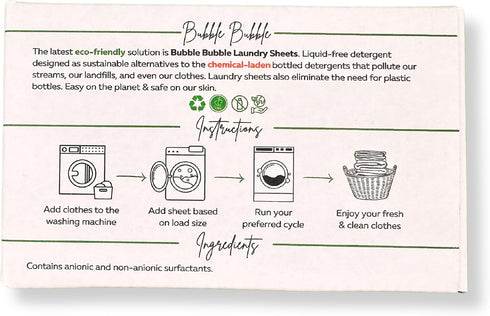 Bubble Bubble Laundry Detergent Sheets - Fresh Scent - No Plastic Jug (90 Loads) 90 Sheets, Plastic Free Detergent, White...