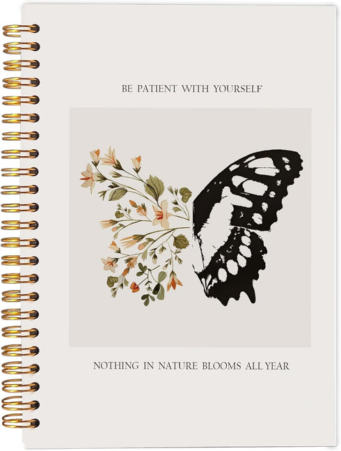 Inspirational Notebooks, Inspirational Motivational Encouraging Gifts for Women, Be Patient With Yourself Floral Butterfly Spiral Notebook 5.5x8.3...