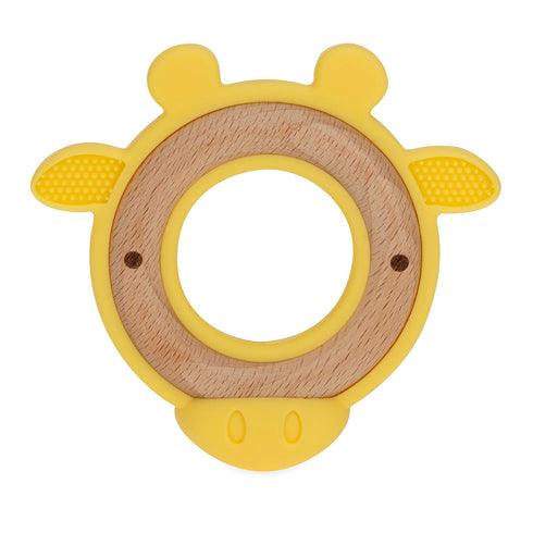 Nuby Natural Wood Teether with Soft Silicone, Minimalist Design Easy to Clean, Giraffe Yellow...