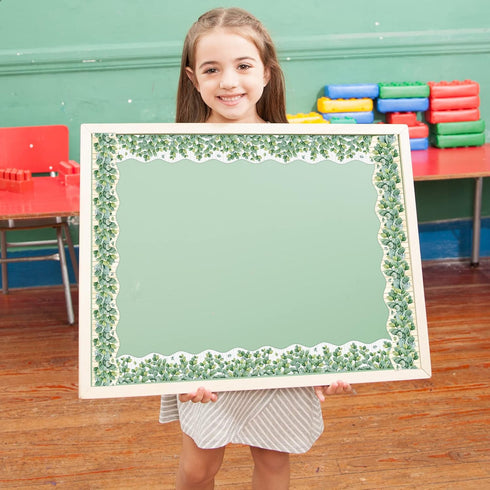 Eucalyptus Bulletin Board Border Die-Cut Classroom Decoration 36ft Per Roll Two Sided Printed Rustic Greenery Leaves Border for Classroom Back to ...