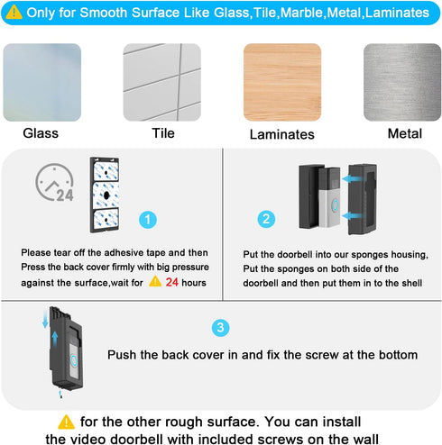 Adhesive Mount Compatible with for Video Doorbell No-Drill Mounting Bracket cover Holder Not Block Doorbell Sensor...