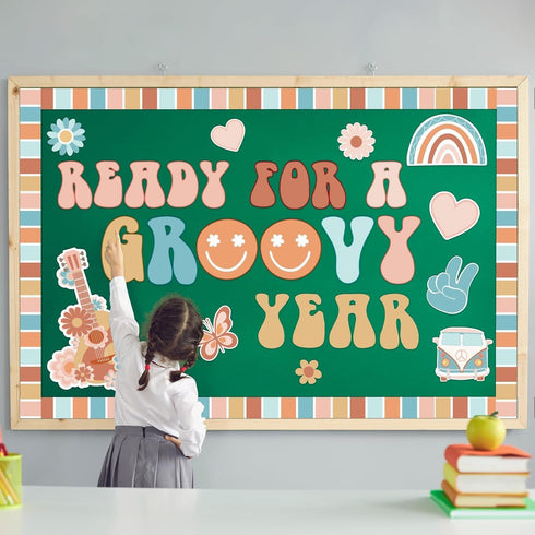 ZOiiWA Groovy Retro Bulletin Board Decoration Groovy Hippie Classroom Decoration Set Boho Ready for A Groovy Year Hippie Bulletin Board Kit School...