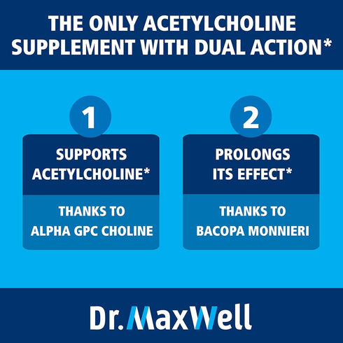 Acetylcholine, Alpha GPC Choline 600mg + Bacopa, Better Than Each Alone. More Reliable Acetylcholine (Supports Memory & Learning) Supplement, 60 C...