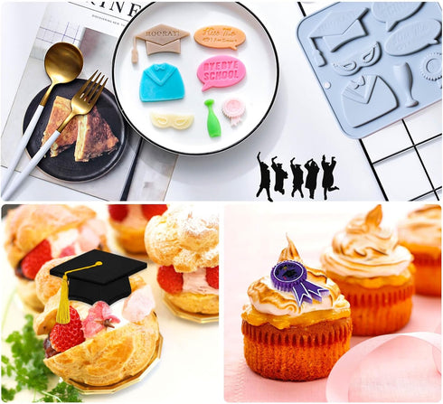 2 Pack Graduation 2024 Silicone Molds, Graduation Grad Cap Diploma Book Fondant Silicone Mold Congrats Cupcake Toppers Baking Mold for 2024 Gradua...