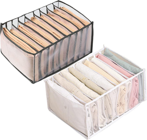 KesaPlan 2Pcs Wardrobe Clothes Organizer, 9Grids Visible Foldable Closet Organizers, Compartment Storage Box with Mesh Separation, Washable Drawer...