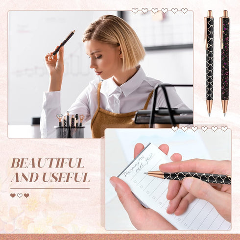 6 Pcs Ballpoint Pens Set Metal Crystal Diamond Pen for Journaling Black Ink Ballpoint Pens Liquid Sand Glitter Pen Fancy Pens Gifts for Woman Girl...