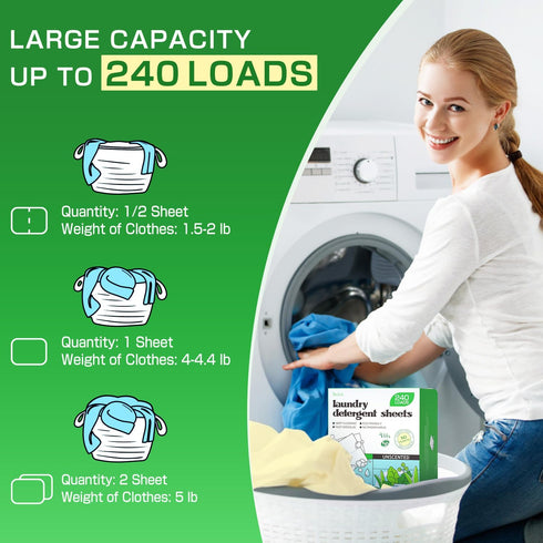 Laundry Detergent Sheets Unscented 240 Loads?Eco Friendly Detergent Sheets for Travel & Home - No Plastic Jug Liquidless Soap Strips, Plant-based,...