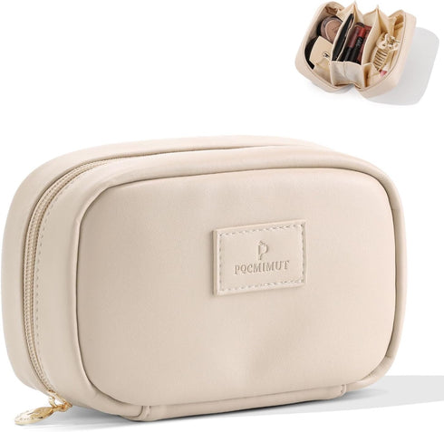 Pocmimut Makeup Bag,PU Leather Travel Makeup Bag,Open Flat Makeup Pouch for Women Purse for Travel Accessories(Begie)...