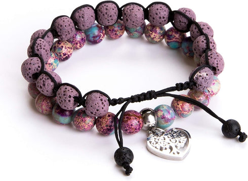 Tree of Life Bracelet - Lava Stone Essential Oil Gemstone Beaded Yoga Meditation Regalite Stone Beach Charm Bracelet Set(Purple)...