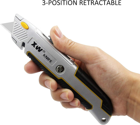 XW Retractable Utility Knife, Heavy Duty Zinc Alloy Box Cutter with Total 10 PCS Blades, 2-Pack...