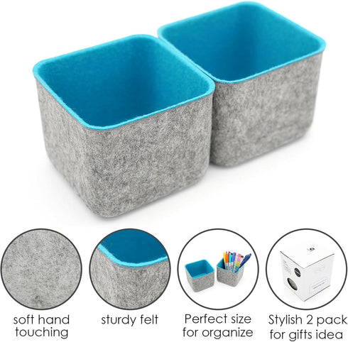 2-Piece Office Drawer Organizer bins for School Dorm Home Kitchen bathroom bedroom Closet Cabinet Desk Junk storage boxes (Teal)...