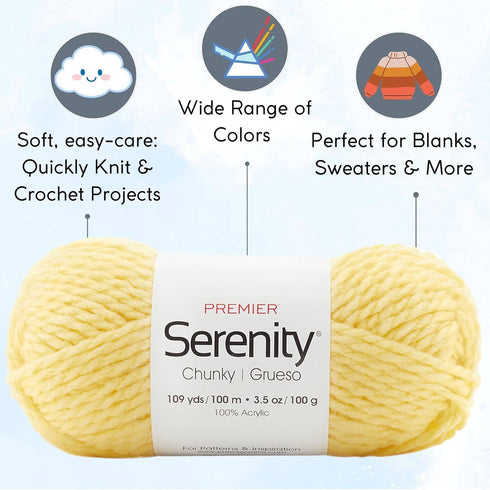 Premier Yarns Serenity Chunky Solid Buttercup 700-74 (3-Skeins - Same Dye Lot) Chunky Bulky #5 Acrylic Yarn for Crocheting and Knitting - Bundle w...