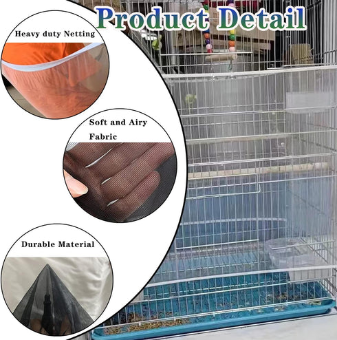 Bird Cage Seed Catcher, BirdCage Skirt Guard, Adjustable Soft Nylon Mesh Bird Cage Netting Cover for Round Square Medium Bird Cages Circumference ...