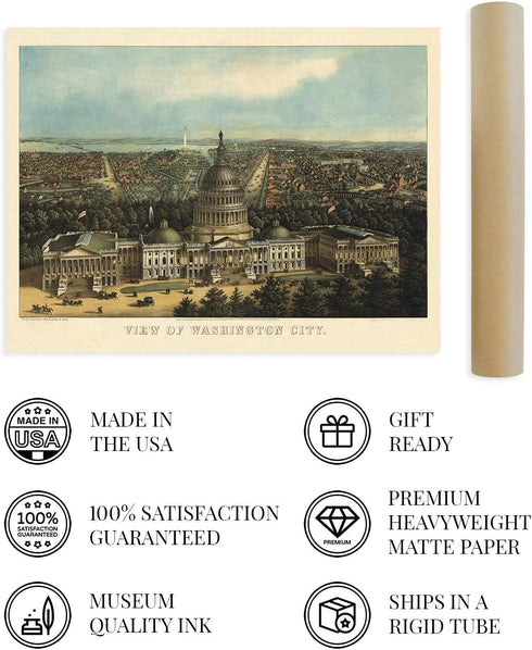 HISTORIX Vintage 1871 Washington DC Map Art - 18x24 Inch Vintage Washington DC Print - Historic United States Capitol Building Washington DC Wall ...
