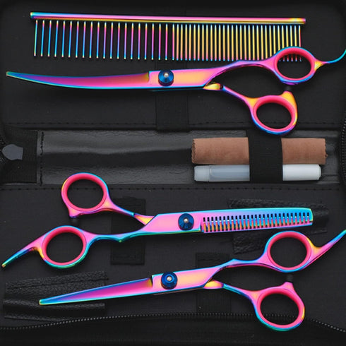 7 in 1 Dog Grooming Scissors Set, Pet Grooming Shears Dog Scissors Stainless Steel Straight & Thinning & Curved Shears Grooming Scissors for Dogs ...