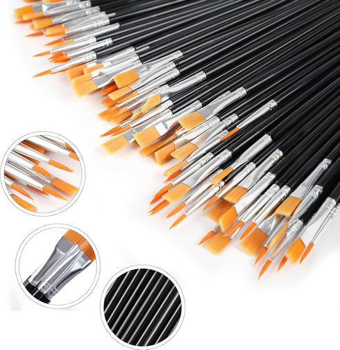 AROIC Small Paint Brushes Bulk,200 Pcs Nylon Hair Paint Brushes with Flat and Round Pointed Acrylic Paint Brushes,Craft Paint Brushes for Oil Wate...