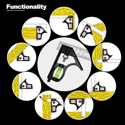 12" Metric Combination Square Ruler for Electricians and Carpenters, 45-90 Degree Marking Square, Bubble Level, Square Tool, Woodworking Square, C...