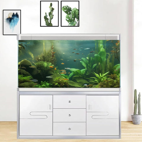 Underwater Aquatic Plant Aquarium Background, Green Seaweed Rock Nature Landscape Fish Tank Backdrop Decor, Polyester Fabric with 6 EVA Double-Sid...